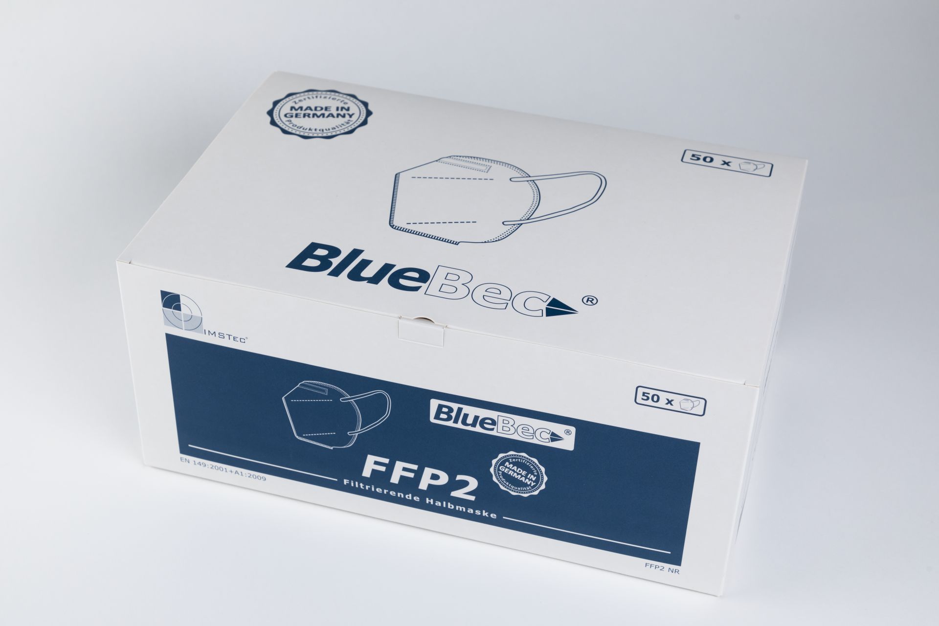 BlueBec® BB201, 50er Box FFP2-Masken, CE-zertifiziert (CE 0158)